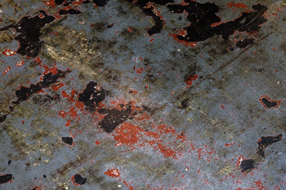Grey and deep orange distressed floor
