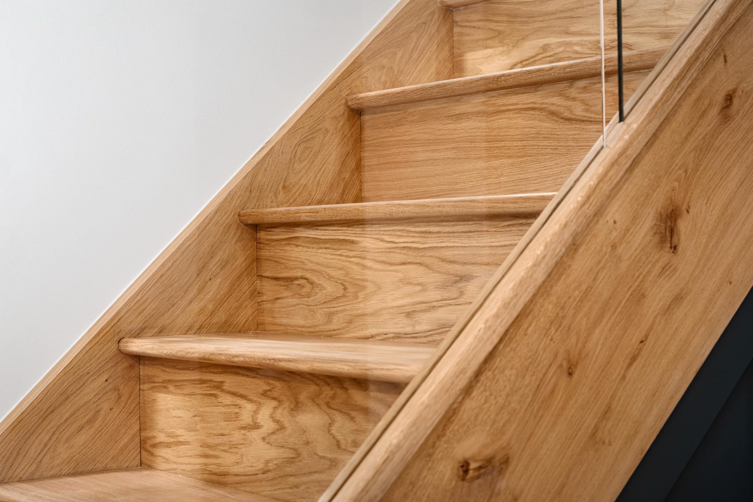 Wooden stairs close up from side angle